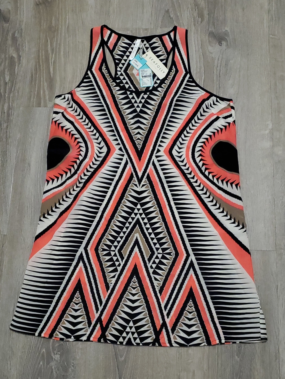 Seafolly Pink Black Cream Geometric Mini Dress Cover Up 100% Silk Size M